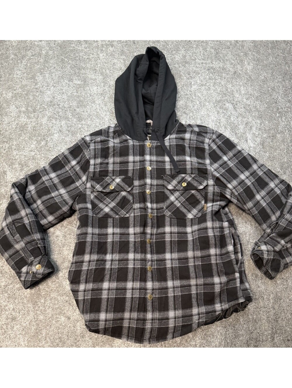 Legendary Whitetails Hooded Flannel Shirt Jacket Men’s L Black Gray Plaid